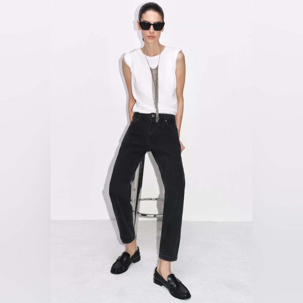 NWT ZARA ZW COLLECTION MID-RISE CIGARETTE JEANS Black Size 27 (US 4)
